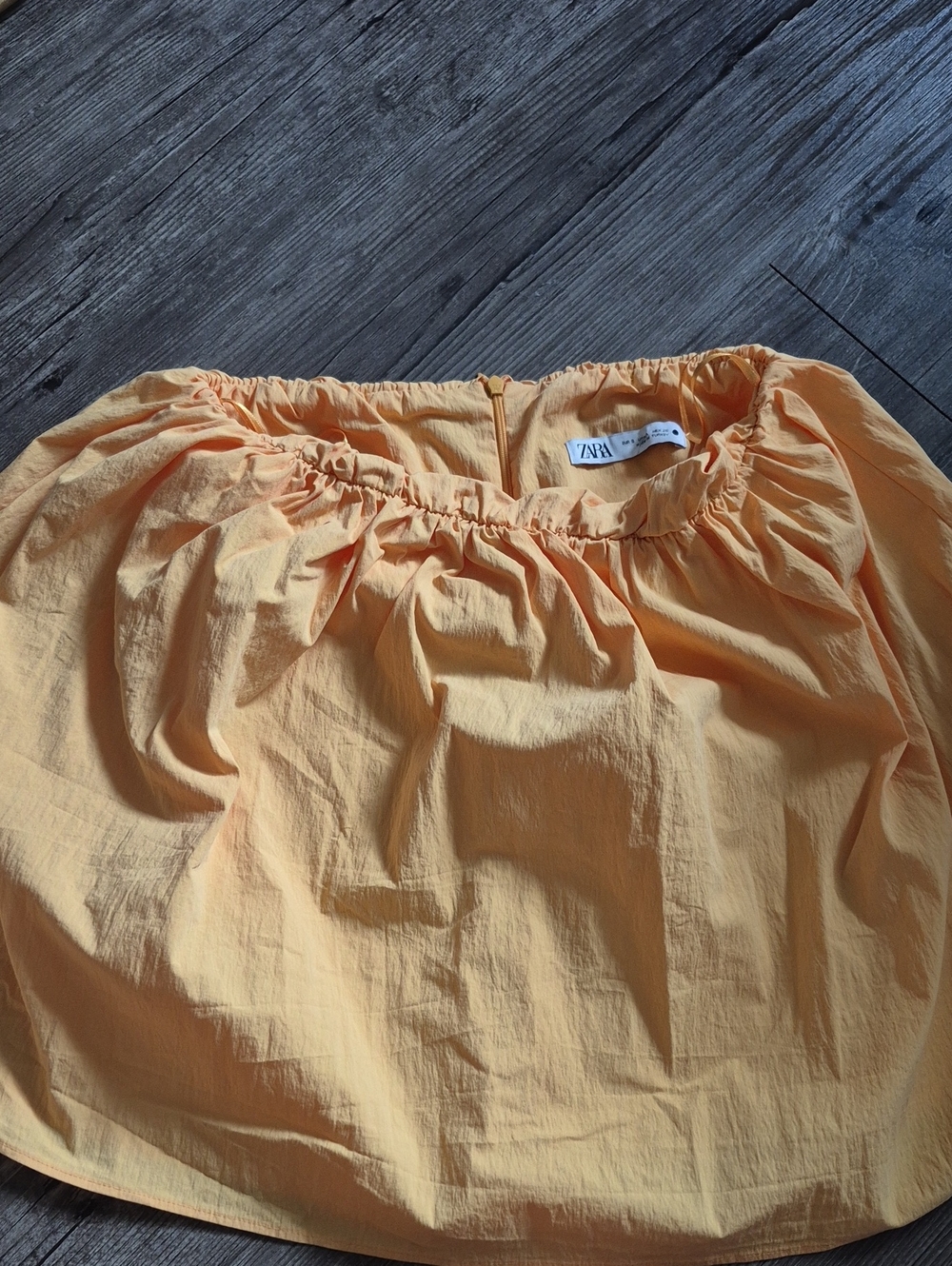 ZARA Neon Peach Yellow Mini Skirt with Gathered Waist
